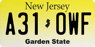 NJ license plate A31OWF