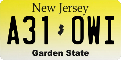 NJ license plate A31OWI