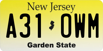 NJ license plate A31OWM