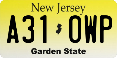 NJ license plate A31OWP