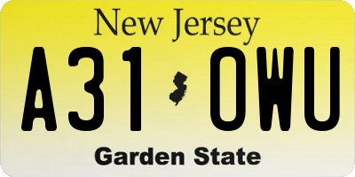 NJ license plate A31OWU