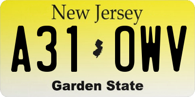 NJ license plate A31OWV