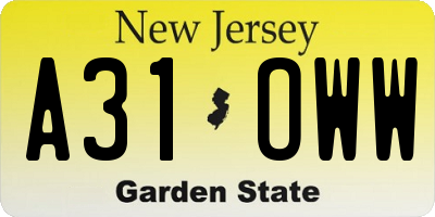 NJ license plate A31OWW