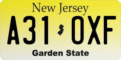NJ license plate A31OXF