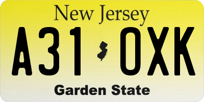 NJ license plate A31OXK