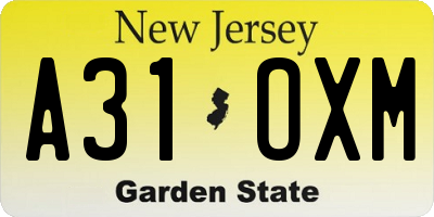 NJ license plate A31OXM