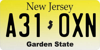 NJ license plate A31OXN