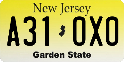 NJ license plate A31OXO