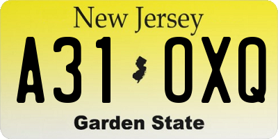 NJ license plate A31OXQ