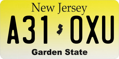 NJ license plate A31OXU