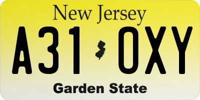 NJ license plate A31OXY
