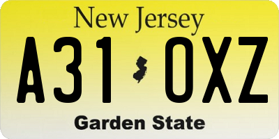 NJ license plate A31OXZ