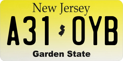NJ license plate A31OYB