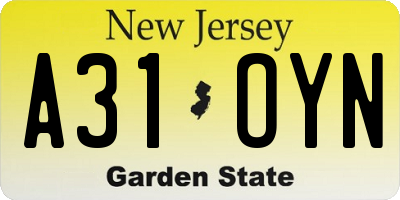 NJ license plate A31OYN