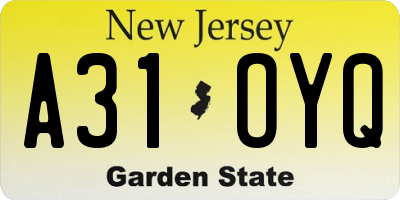 NJ license plate A31OYQ
