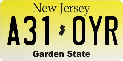 NJ license plate A31OYR