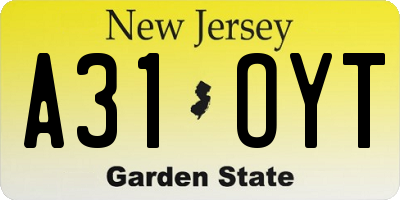 NJ license plate A31OYT