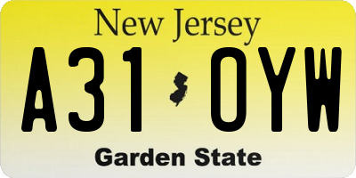 NJ license plate A31OYW