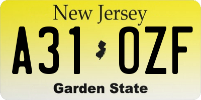 NJ license plate A31OZF