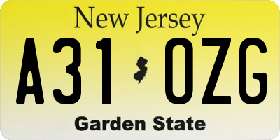 NJ license plate A31OZG