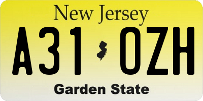 NJ license plate A31OZH