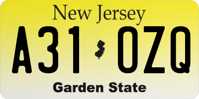NJ license plate A31OZQ