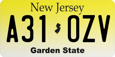 NJ license plate A31OZV