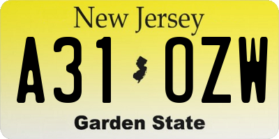 NJ license plate A31OZW