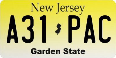 NJ license plate A31PAC