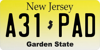 NJ license plate A31PAD