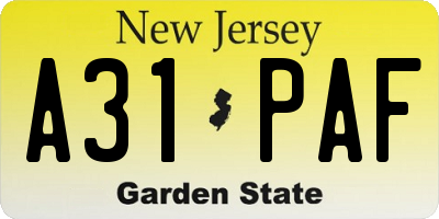 NJ license plate A31PAF