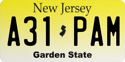 NJ license plate A31PAM