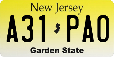 NJ license plate A31PAO