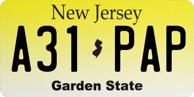NJ license plate A31PAP