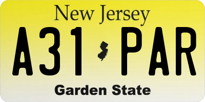 NJ license plate A31PAR