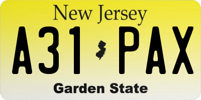 NJ license plate A31PAX