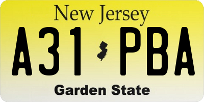 NJ license plate A31PBA