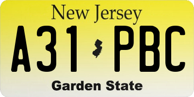 NJ license plate A31PBC