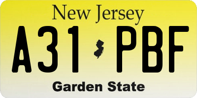 NJ license plate A31PBF