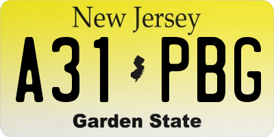 NJ license plate A31PBG