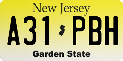 NJ license plate A31PBH