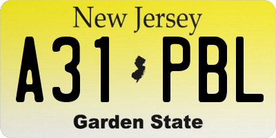 NJ license plate A31PBL