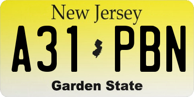 NJ license plate A31PBN