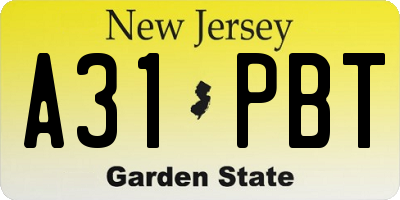 NJ license plate A31PBT