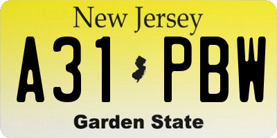 NJ license plate A31PBW
