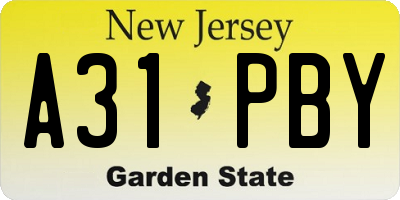 NJ license plate A31PBY