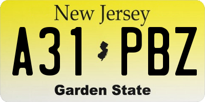 NJ license plate A31PBZ