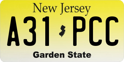 NJ license plate A31PCC