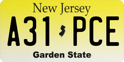 NJ license plate A31PCE
