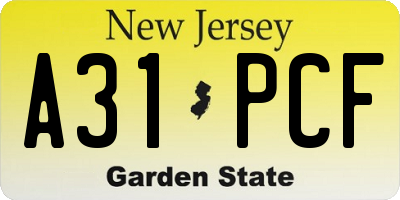 NJ license plate A31PCF